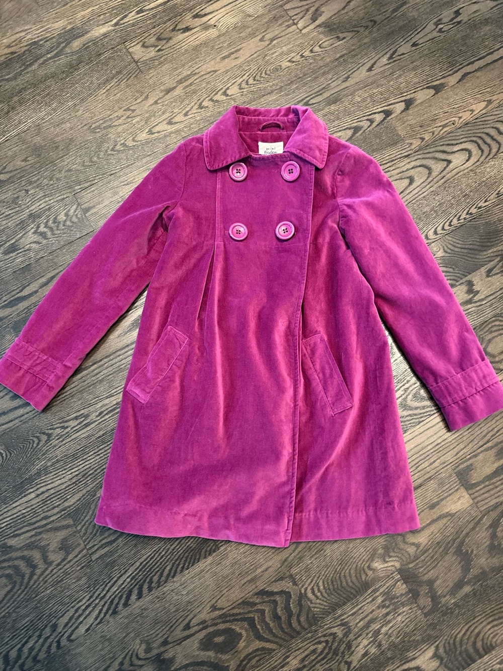 Mini Boden Fuchsia Velvet Double-Breasted Spring Coat – Size 9-10Y
